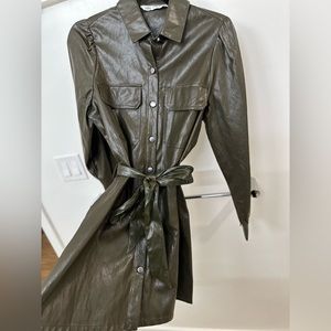 Zara olive green leather wrap dress